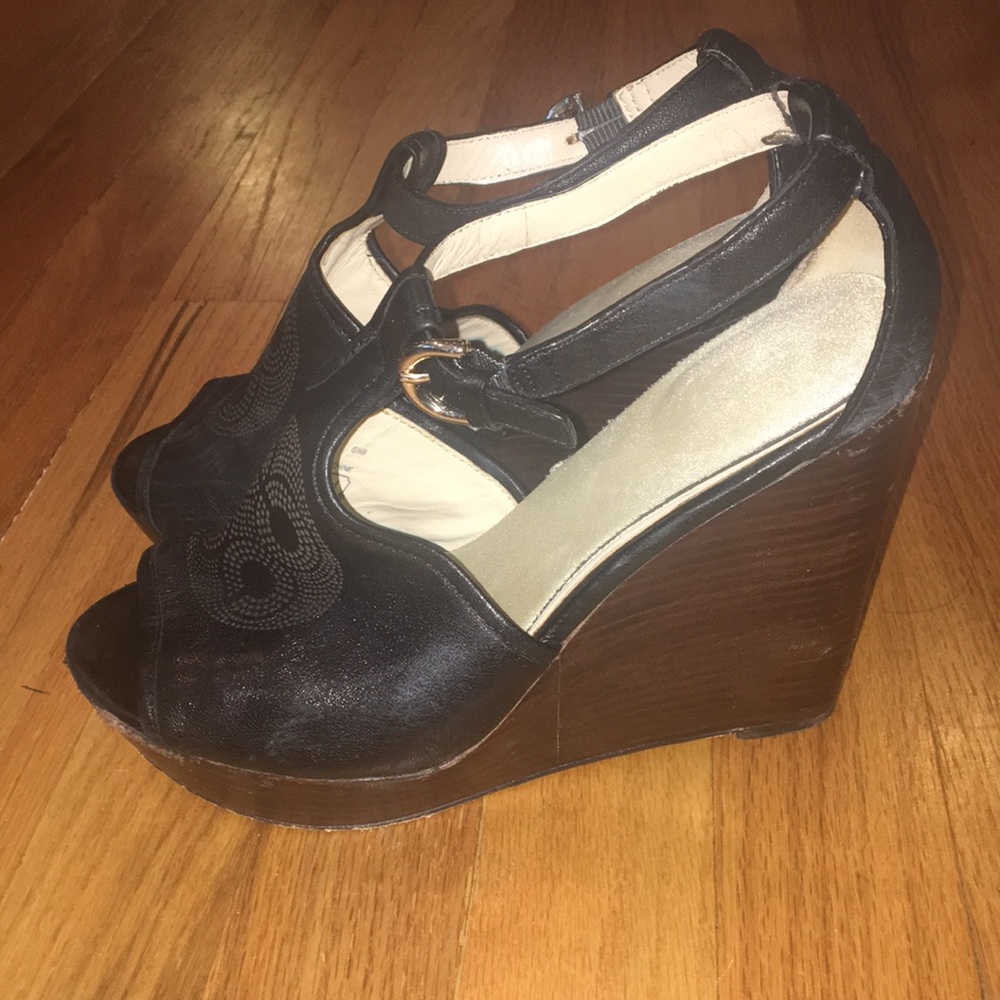 Coach Juday Black Open-Toe Wedges - Picture 3 of 6